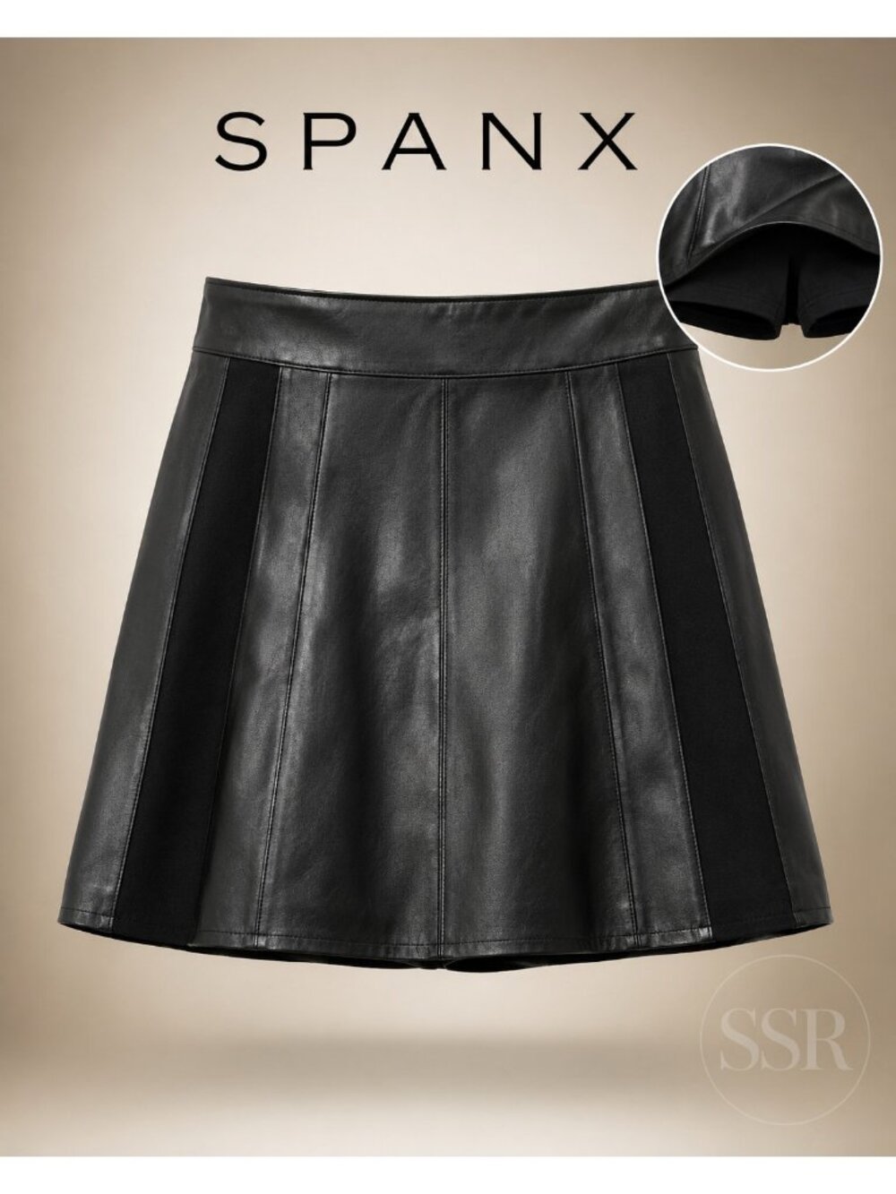 SPANX Sample Faux Leather Mini Skort Black Hidden Shorts High Rise Size M Approx